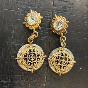Vintage Victorian Stone Clip On Drop Dangle Earrings​​​